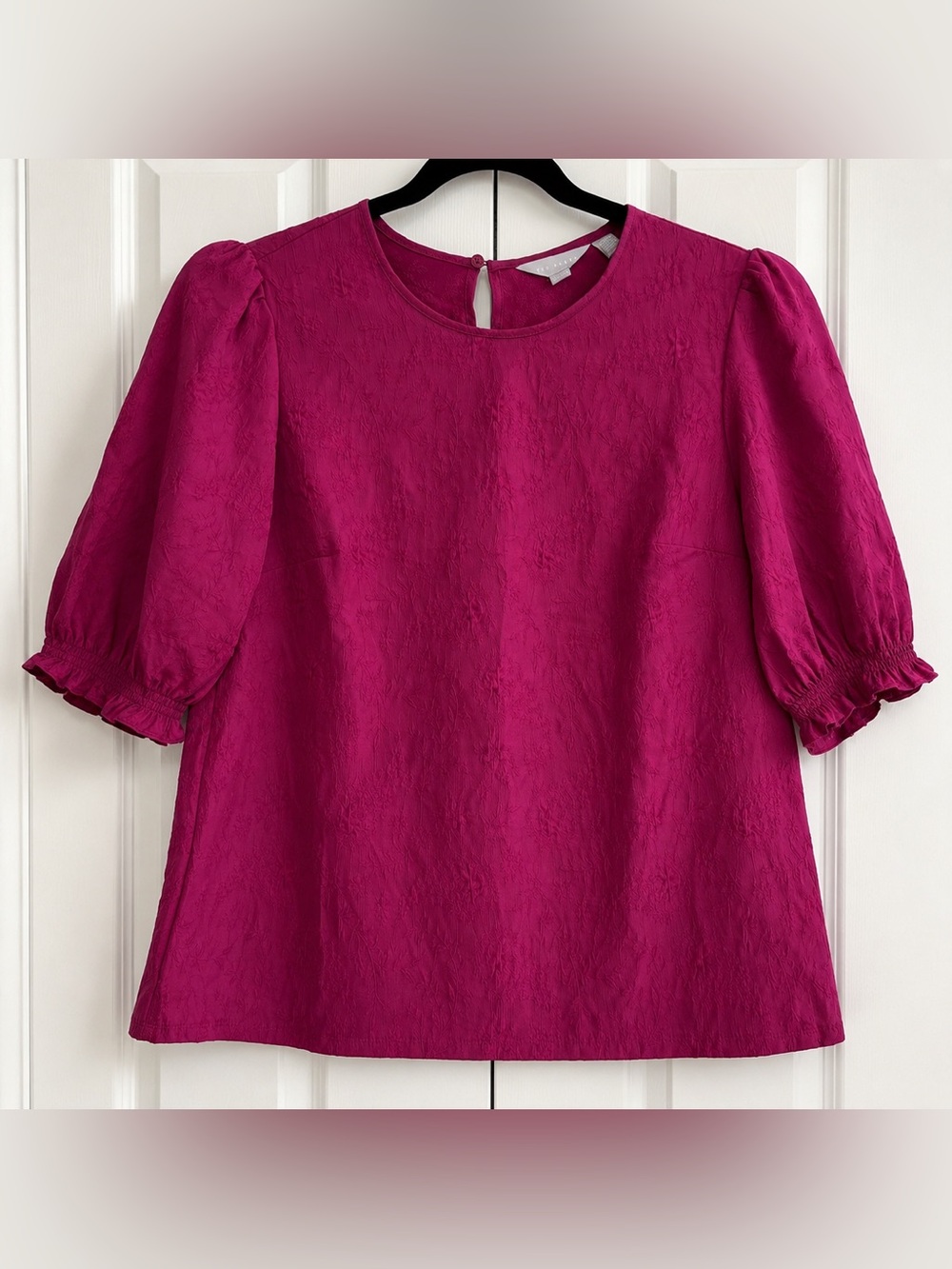 Ted Baker Textured Puff Sleeve Jacquard Blouse Pink Size 3 Medium